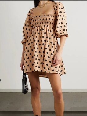 Faithfull The Brand Dallia Polka Dot Linen Mini Dress M